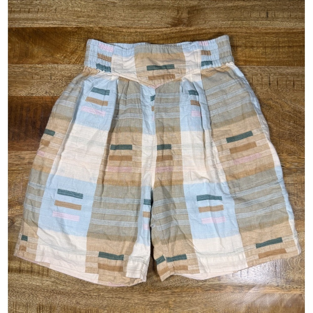 Vintage Angelique NYC Cotton Shorts Womens M Pastel Stripe Beach Resort USA